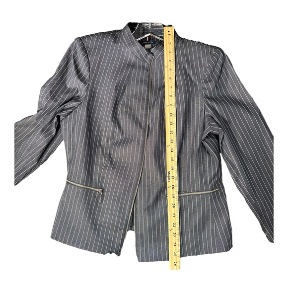 Tommy Hilfiger Navy Pinstripe Elbow Pad Blazer Size 14 Mock Collar Blue Jacket - Picture 8 of 14